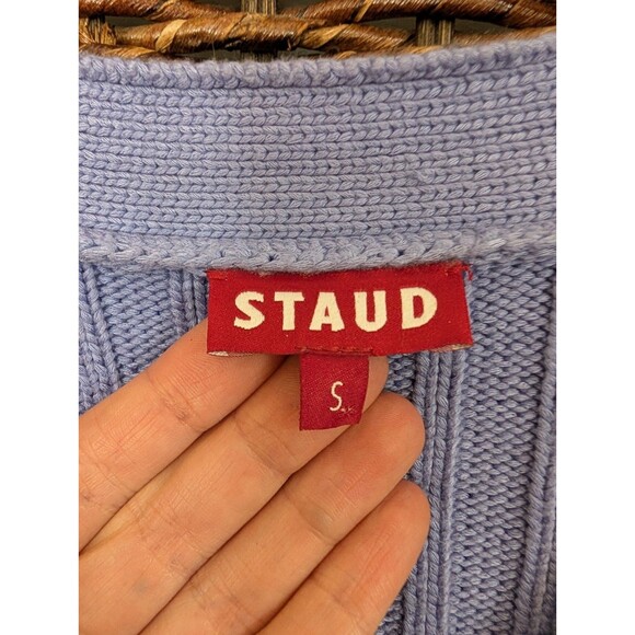 Staud Chunky Knit Cardigan Sweater Balloon Sleeve Purple Preppy Cottagecore Y2K - Picture 5 of 7